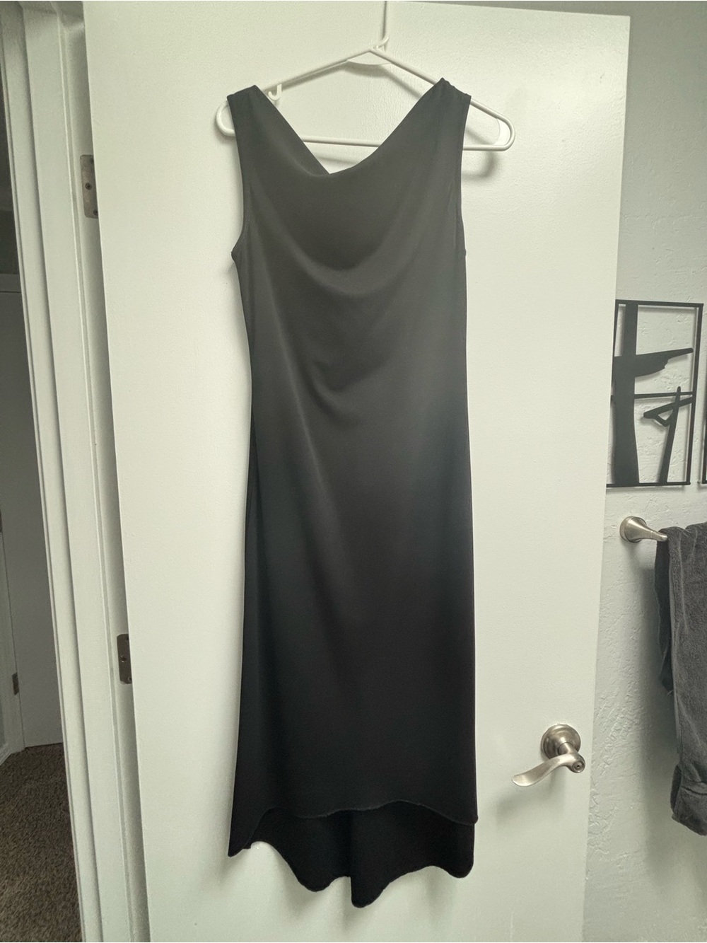 Sleek Black Asymmetrical Cowl-Neck Dress